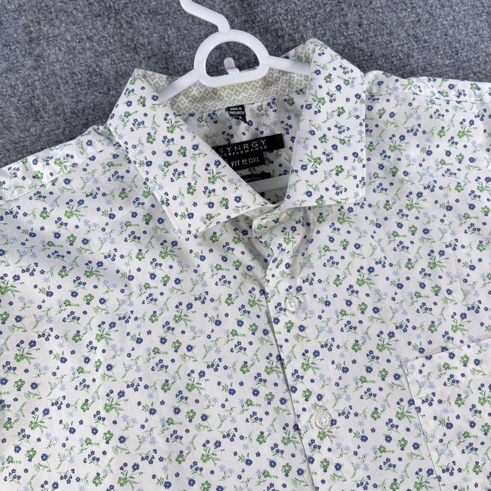 SYNRGY Performance DXL Mens 18.5 34/35 Floral‎ Stretch Button Down Shirt White